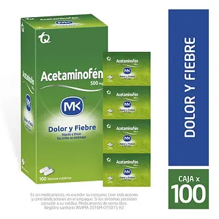 Acetaminofén 500 mg 100 tabletas MK