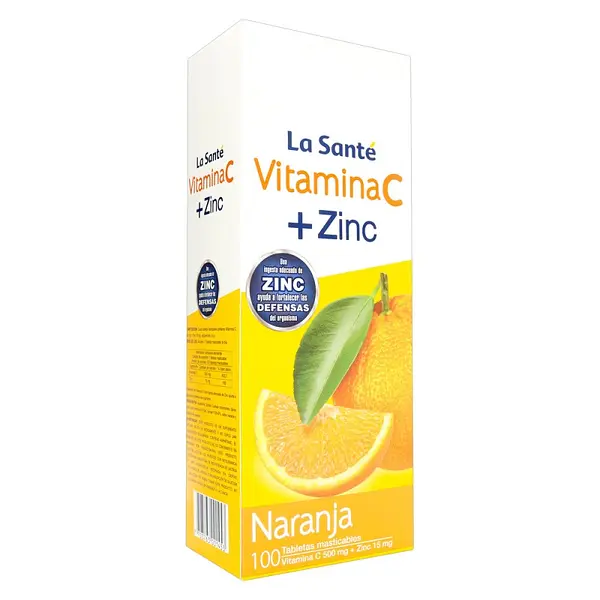 Vitamina C 500 mg + Zinc Naranja 100 tabletas masticables