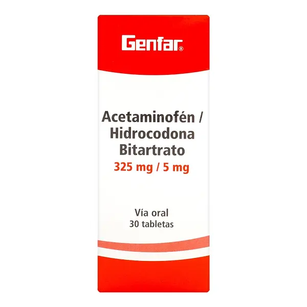 Acetaminofén/Hidrocodona 325/5 mg 30 tabletas