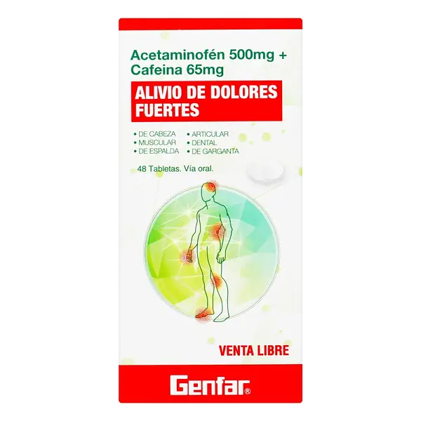 Acetaminofén 500 mg + Cafeína 65 mg 48 tabletas GF