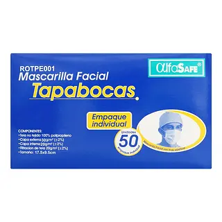 Tapabocas Desechable Alfa Azul 50 unidades