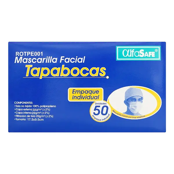 Tapabocas Desechable Alfa Azul 50 unidades