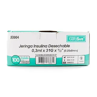 Jeringa Alfa Insulina 0.3 ml 31Gx1/3 (8 mm) x100