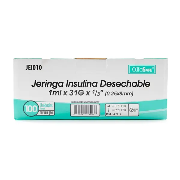 Jeringa Alfa Insulina 1 ml 31Gx1/3 (8 mm) x100