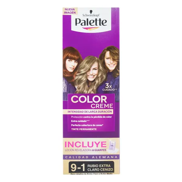 Tinte Palette Crema Tubo 9-1 Rubio Extra Claro Cenizo