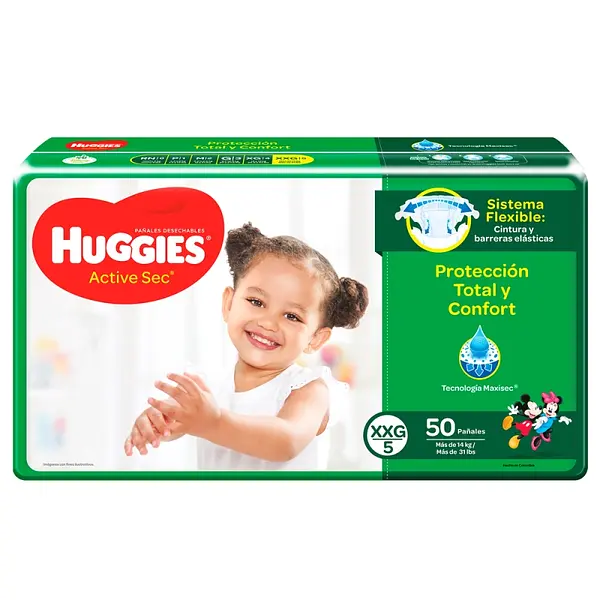 Pañales Huggies Active Sec Etapa 5 XXG 50 unidades