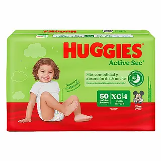 Pañales Huggies Active Sec Etapa 4 XG 50 unidades