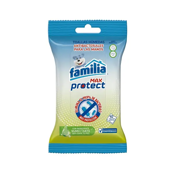 Paños húmedos Familia antibacterial máxima protección 10 unidades