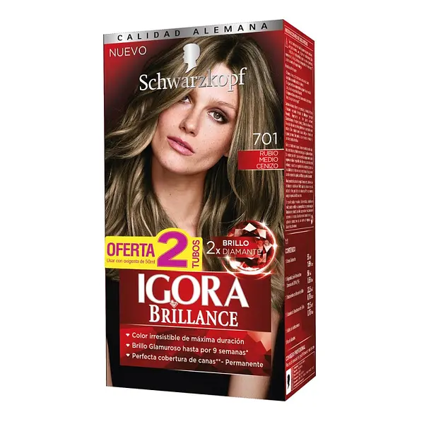 Tinte Igora Brillance 701 Rubio Medio Cenizo