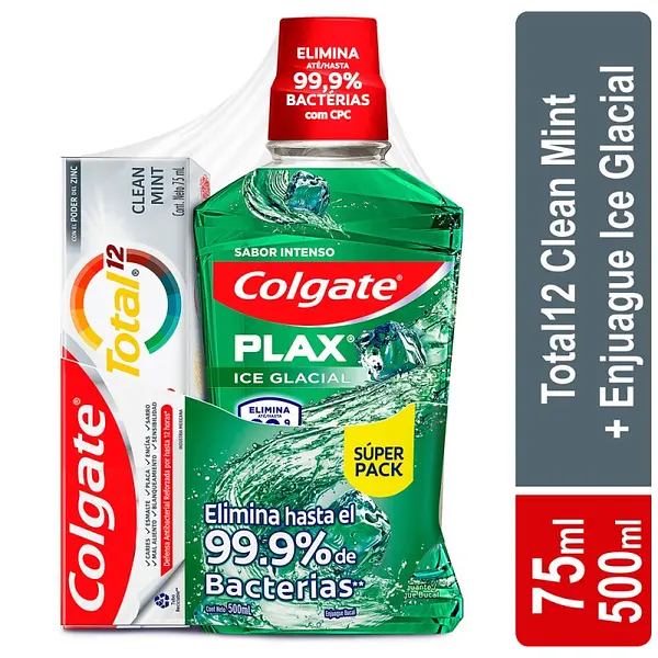 Enjuague Colgate Plax Ice Glacial 500 ml + Crema 75 g