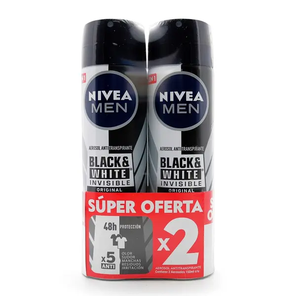 Desodorante Nivea Spray Black & White Hombre 150 ml x2