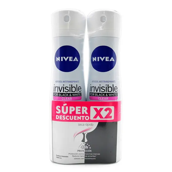 Desodorante Nivea Spray Black & White Mujer 150 ml x2