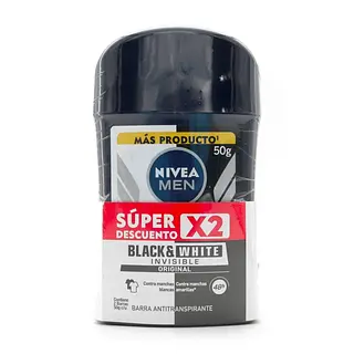 Desodorante Nivea Barra Black & White Hombre 50 g x2
