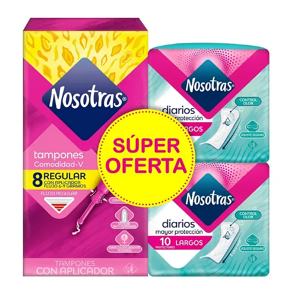 Tampones Nosotras Regular con Aplicador 8 + 2 Protectores Largos