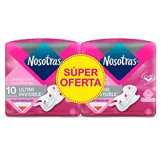 Toallas Nosotras Ultrafinas Invisible RapiSec 10 unidades x2