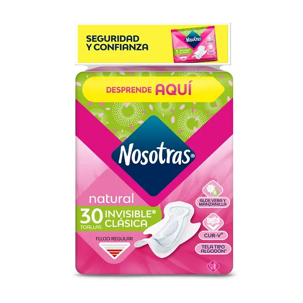 Toallas Nosotras Natural Invisible Clásica tela 30 unidades