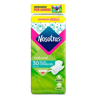 Toallas Nosotras Natural Plus CanalGel 30 unidades