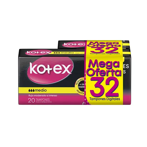 Tampones Kotex Evolution Digital Medio 20 + 12 unidades
