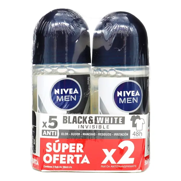 Desodorante Nivea Roll-On Invisible Black & White 50 ml x2