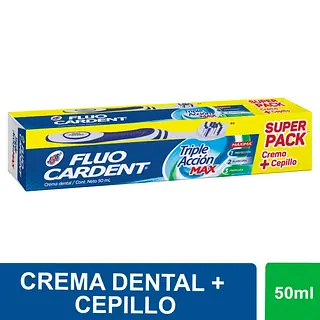 Crema Dental Fluocardent Triple Acción Max 50 ml + Cepillo