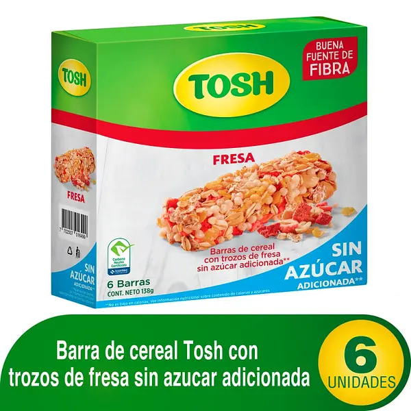 Barra de Cereal Tosh Fresa sin Azúcar 23 g x6 unidades