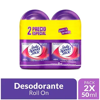 Desodorante Lady Speed Stick Roll-On Floral Fresh 50 ml x2