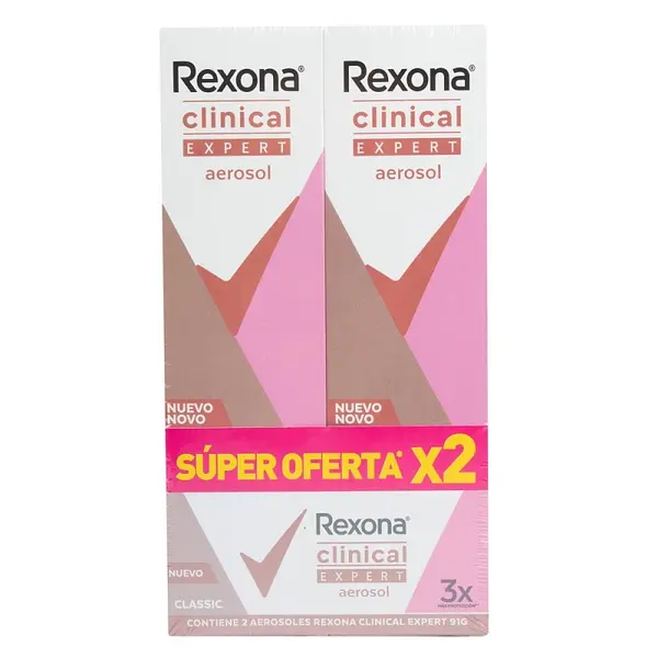 Desodorante Rexona aerosol Clinical Classic Expert 91 g pack x2