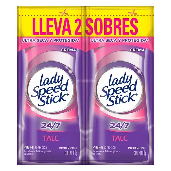 Desodorante Lady Speed Stick Talc Crema Duo 9 g x18 sobres