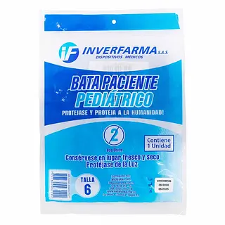 Bata Paciente Azul Pediátrica Manga Larga Talla 6