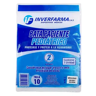 Bata Paciente Azul Pediátrica Manga Larga Talla 10