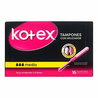 Tampones Kotex Medio con Aplicador 16 unidades