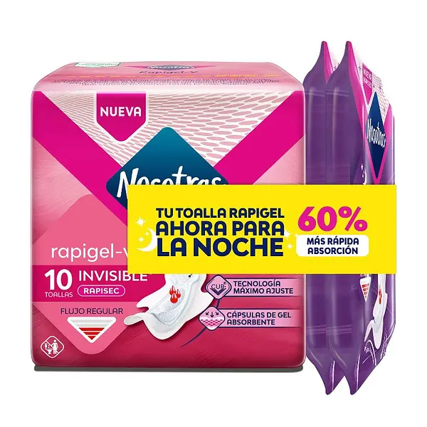 Toallas Nosotras Invisible RapiGel 10 + 2 unidades