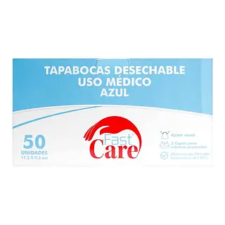 Tapabocas Azul Fast Care 50 unidades